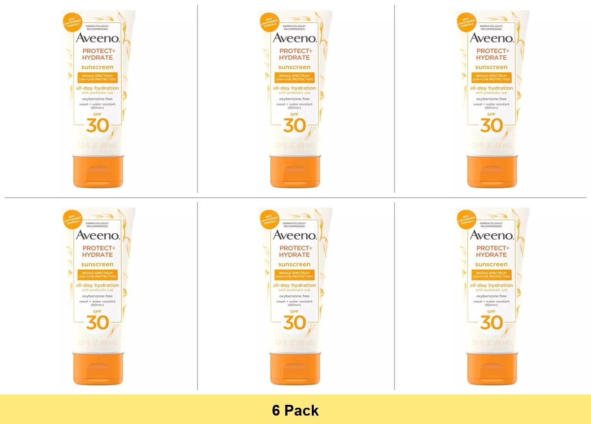 Aveeno Protect + Hydrate Moisturizing Body Sunscreen Lotion SPF 60 with Prebiotic Oat - 6 Pack