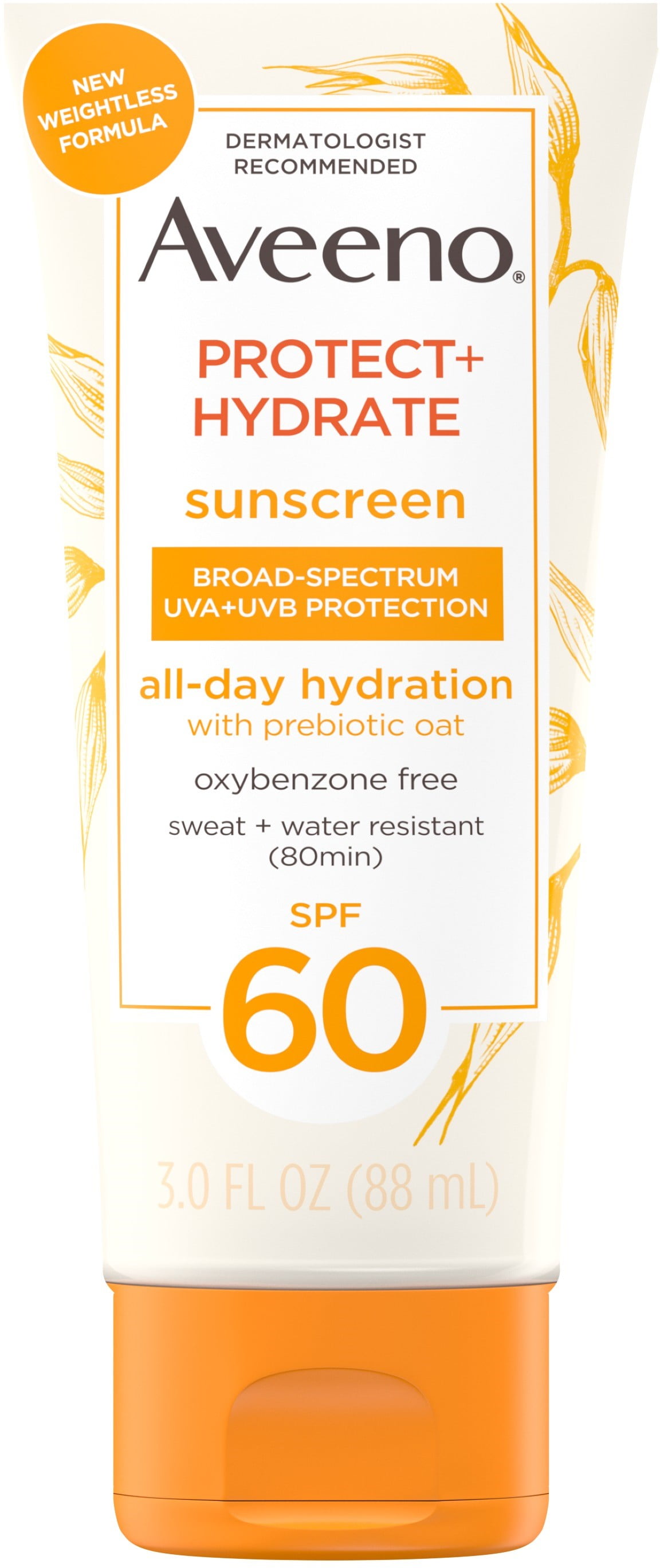 Aveeno Protect  Hydrate Moisturizing Body Sunscreen Lotion with Broad Spectrum SPF 60 & Prebiotic Oat, 3 fl. oz 1 ea Pack of 2