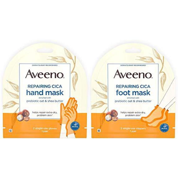Aveeno Repairing CICA Foot Mask&Hand Mask with Prebiotic Oat and Shea Butter, for Extra Dry Skin, Paraben-Free and Frag