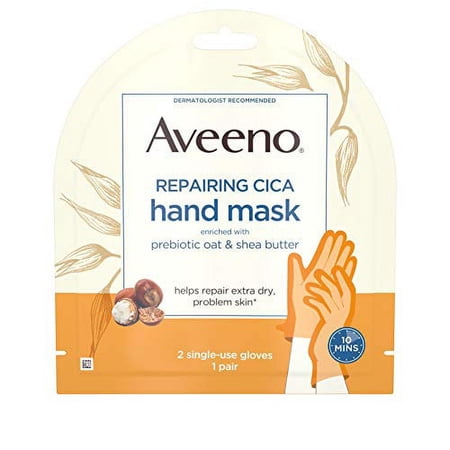 Aveeno Repairing CICA Hand Mask with Prebiotic Oat and Shea Butter for Extra Dry Skin, Paraben and Fragrance Free, 1 Pair of Single Use Gloves