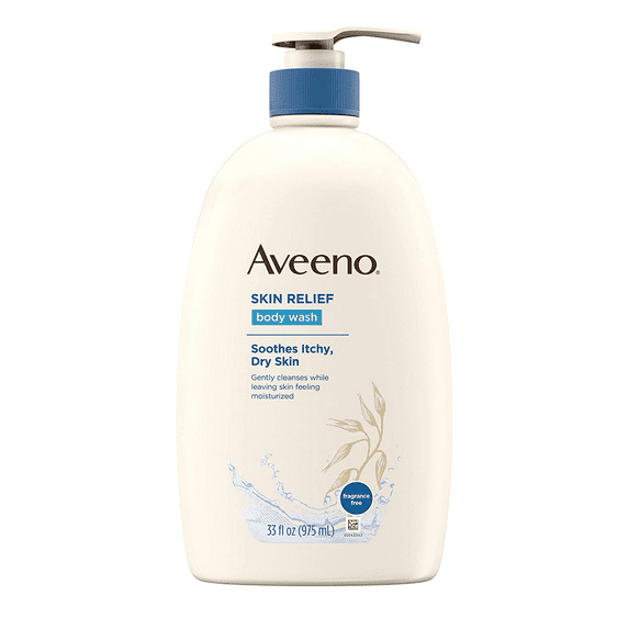 Aveeno Skin Relief Fragrance-Free Body Wash with Oat to Soothe Dry Itchy Skin, Gentle, Soap-Free & Dye-Free for Sensitive Skin, 33 fl. Oz
