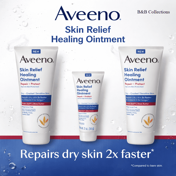 Aveeno Skin Relief Healing Ointment Repair + Protect, Fragrance-Free, Dry & Cracked Skin Treatment, Multi-Pack (2 x 7.2 oz + 1 x 2 oz)