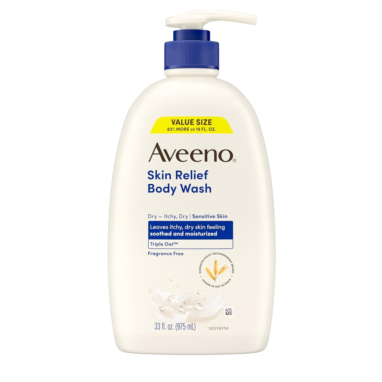 Aveeno Skin Relief Moisturizing Body Wash, Fragrance Free Shower Gel, 33 oz