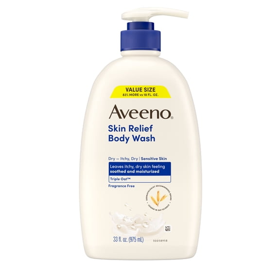 Aveeno Skin Relief Body Wash Soap, Fragrance Free Shower Gel for Sensitive Skin, 33 fl oz