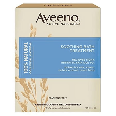 Aveeno Soothing Bath Treatment Soak, 100% Natural Colloidal Oatmeal, Treatment & Relief of Dry, Itchy, Irritated Skin Due to Poison Ivy, Eczema, Sunburn, Rash, Insect Bites & Hives, 8 ct.