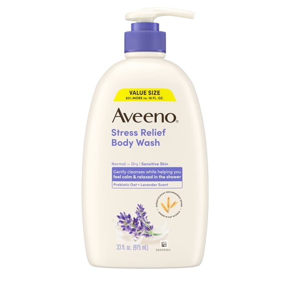 Aveeno Stress Relief Body Wash Soap with Oat, Lavender Scented Shower Gel, 33 oz
