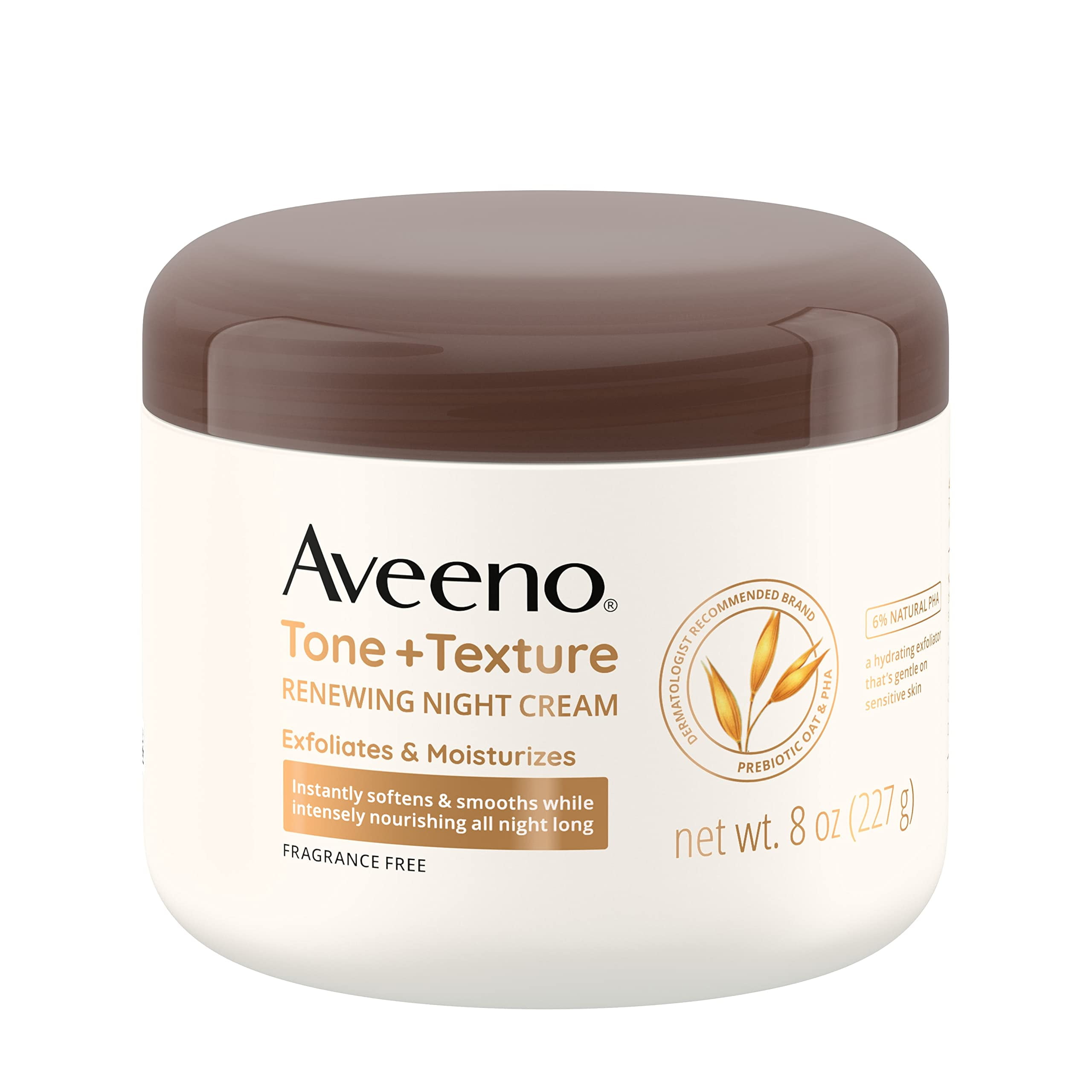 Aveeno Tone + Texture Renewing Night Cream Fragrance Free 8 oz product package