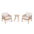 thumbnail image 1 of Aveiro 3-Piece Modern Bohemian Roped Acacia Wood Conversation Outdoor Patio Set with Cushions, Beige/Light Teak, 1 of 8