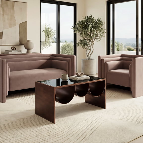 Aveiro Coffee Table Copper & Black Coffee Table, Modern Style, Tinted Tempered Glass rectangular shape tabletop, Steel, Indoor Living