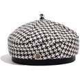 thumbnail image 1 of Aveki French Beret for Women Vintage Houndstooth Pattern Berets Summer Elegant Beanie Hat Painter Cap (Black), 1 of 6