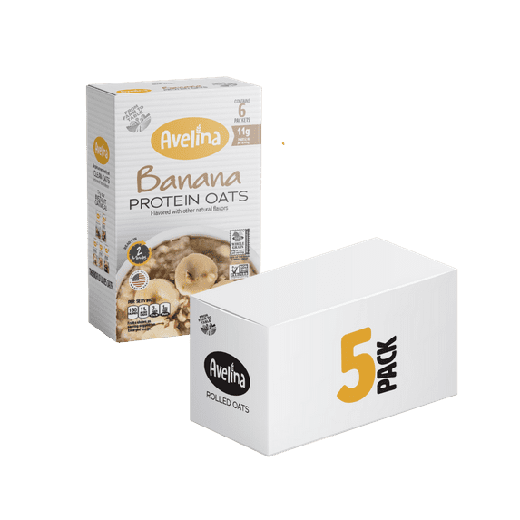 Avelina Banana Protein Oats | High Protein & 100% Gluten Free | Delicious Blend of Oats and Bananas for a Nutritious Breakfast or Post-Workout Meal (10.56 oz, 5-Pack)