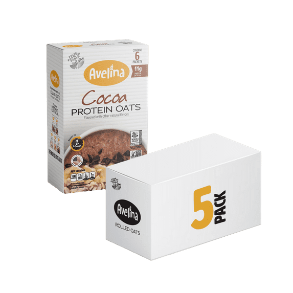 Avelina Cocoa Protein Oats | High Protein & 100% Gluten Free | Delicious Blend of Oats and Cocoa for a Nutritious Breakfast or Post-Workout Meal (10.56 oz, 5-Pack)