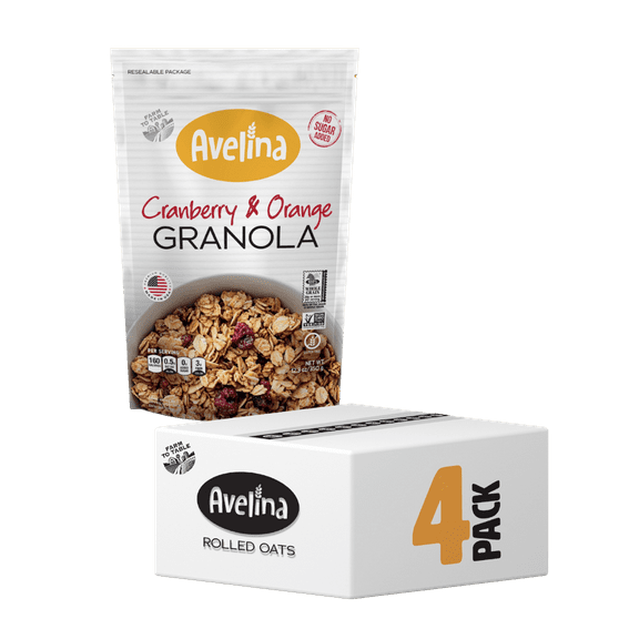 Avelina Granola  Cranberry & Orange Zero Sugar  | 100% Gluten Free | Crunchy and Nutritious Blend for a Healthy Snack or Breakfast, 4-Pac