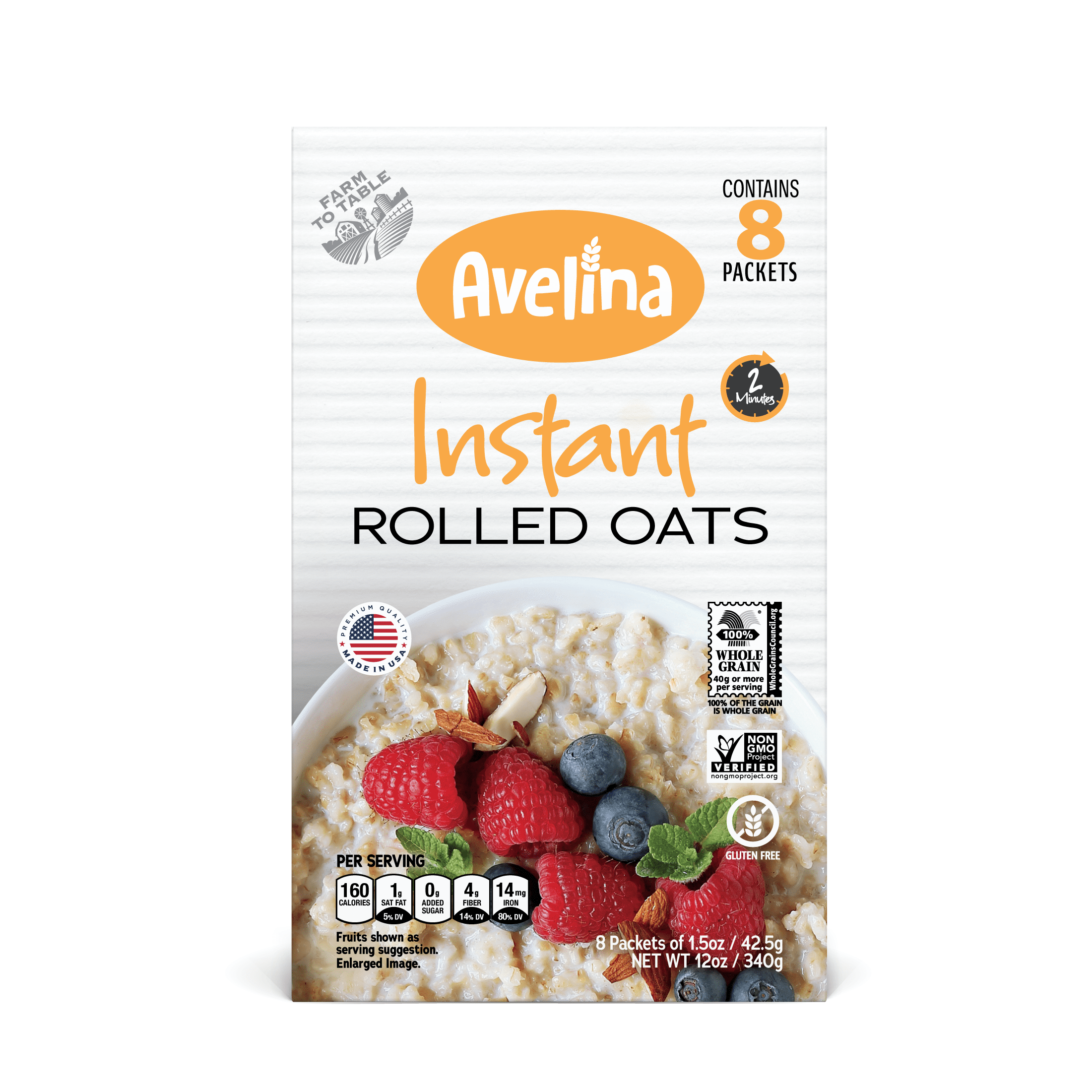 Avelina Instant Rolled Oats with Iron, Individual Packets GlutenFree