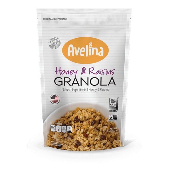 Avelina Natural Flavors Granola - Gluten-Free Healthy Oatmeal-Based Cereal, 12.3 oz (Honey & Raisins, 1-Pack)
