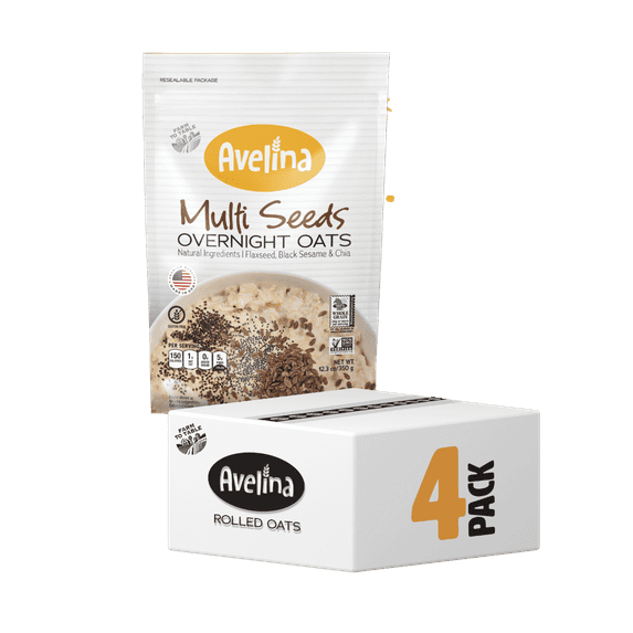 Avelina Natural Flavors Oatmeal - Gluten-Free & No Added Sugar Rolled Oats, 12.3 oz (Multi-Seed, 1-Pack)