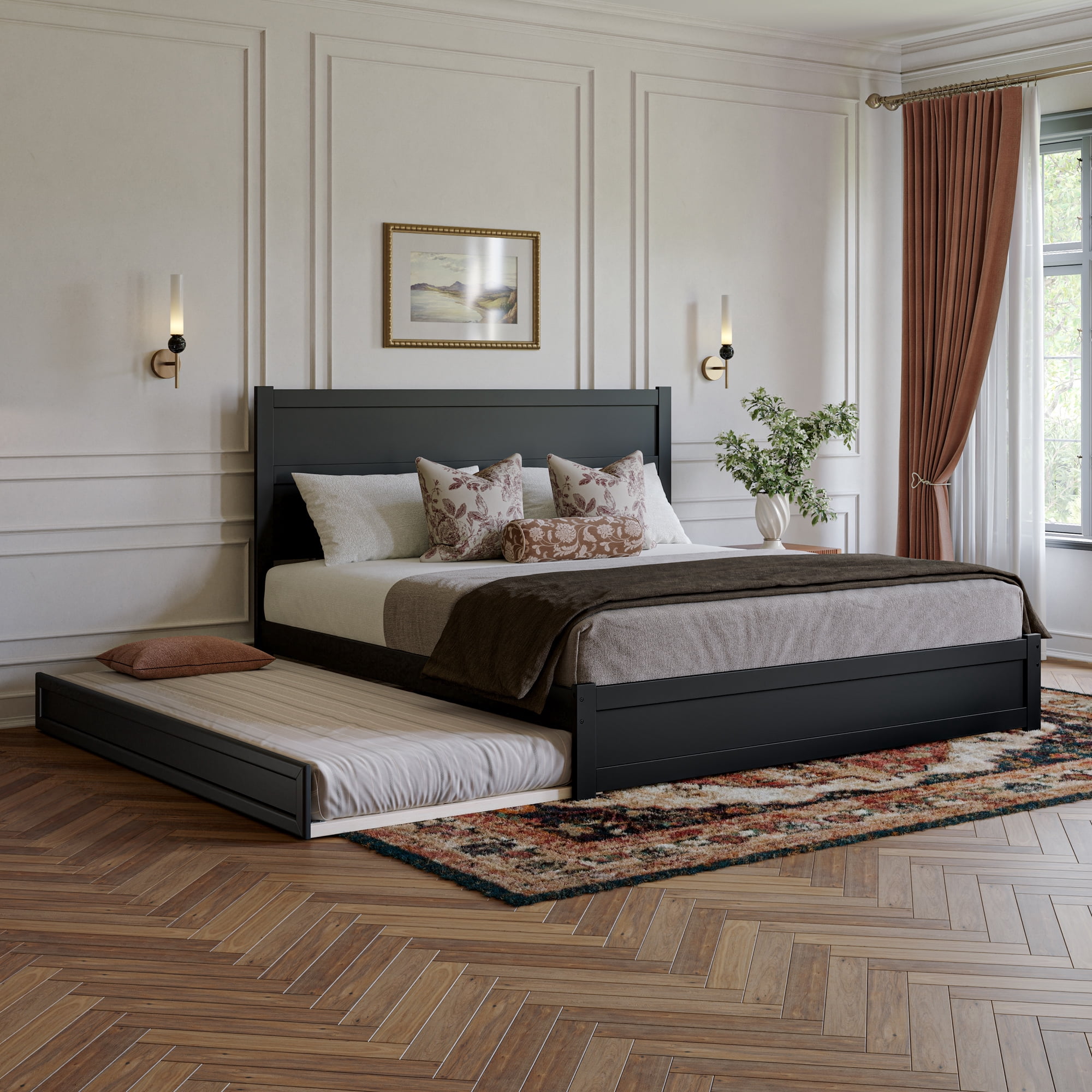 AFI Aveline King Platform Bed with Matching Footboard & Twin XL Trundle, Black