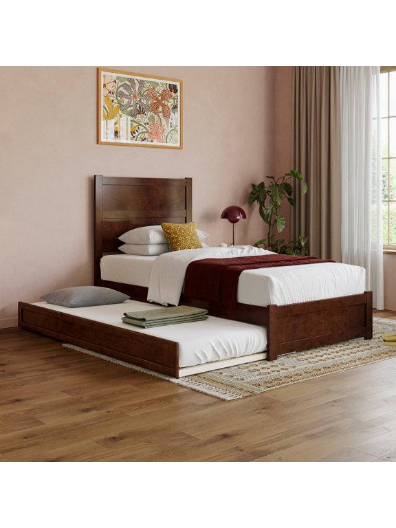 AFI Aveline Twin XL Platform Bed with Matching Footboard & Twin XL Trundle, Walnut
