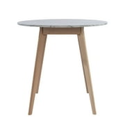 Avella 31" Multipurpose Round Italian Carrara White Marble Dining Table with Oak Legs