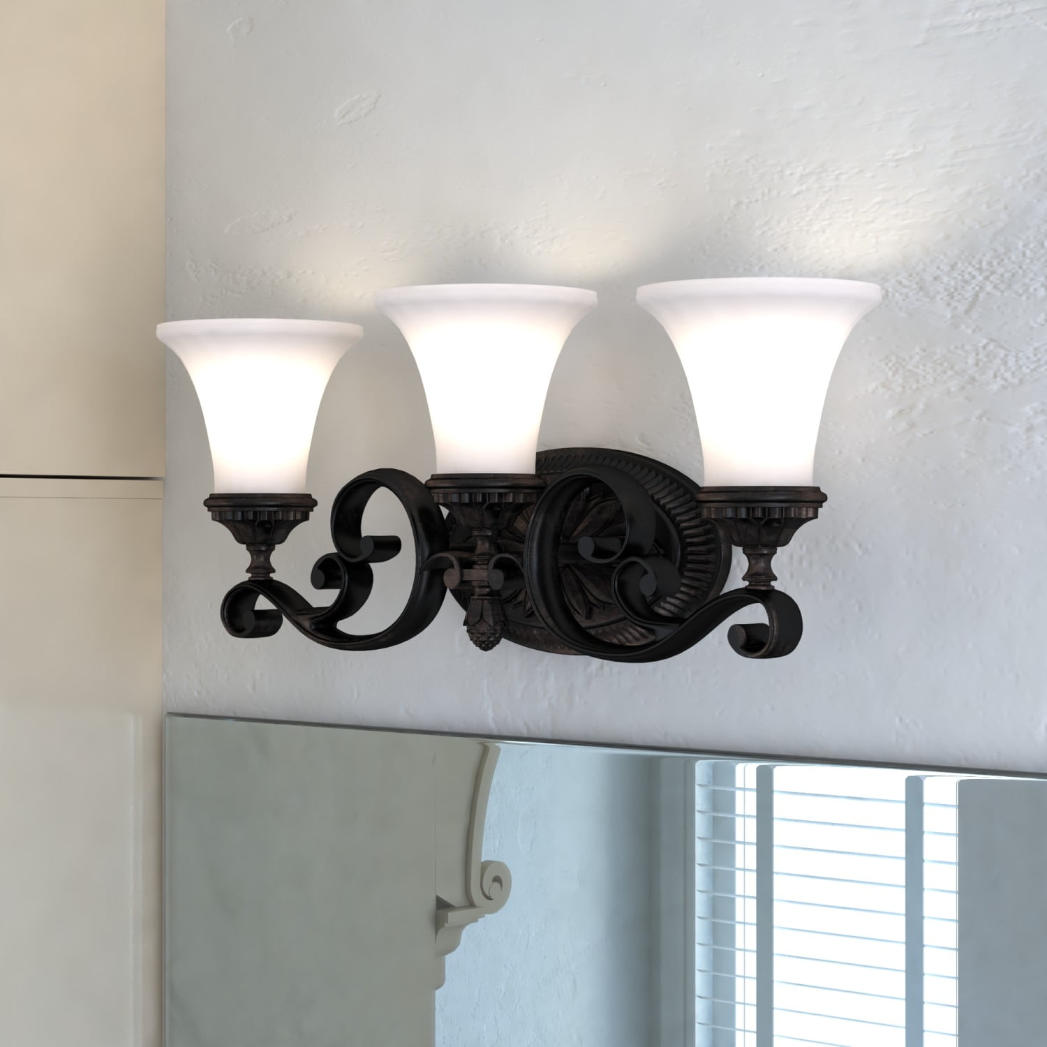 Venetian Bronze 3-Light Vanity Fixture with Etched Glass
