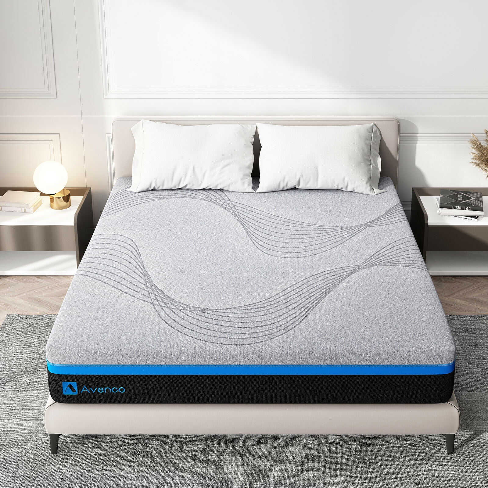 Avenco 10 Inch Grey California King Gel Memory Foam Mattress in a Box with Detachable Cover California King Size Mattress