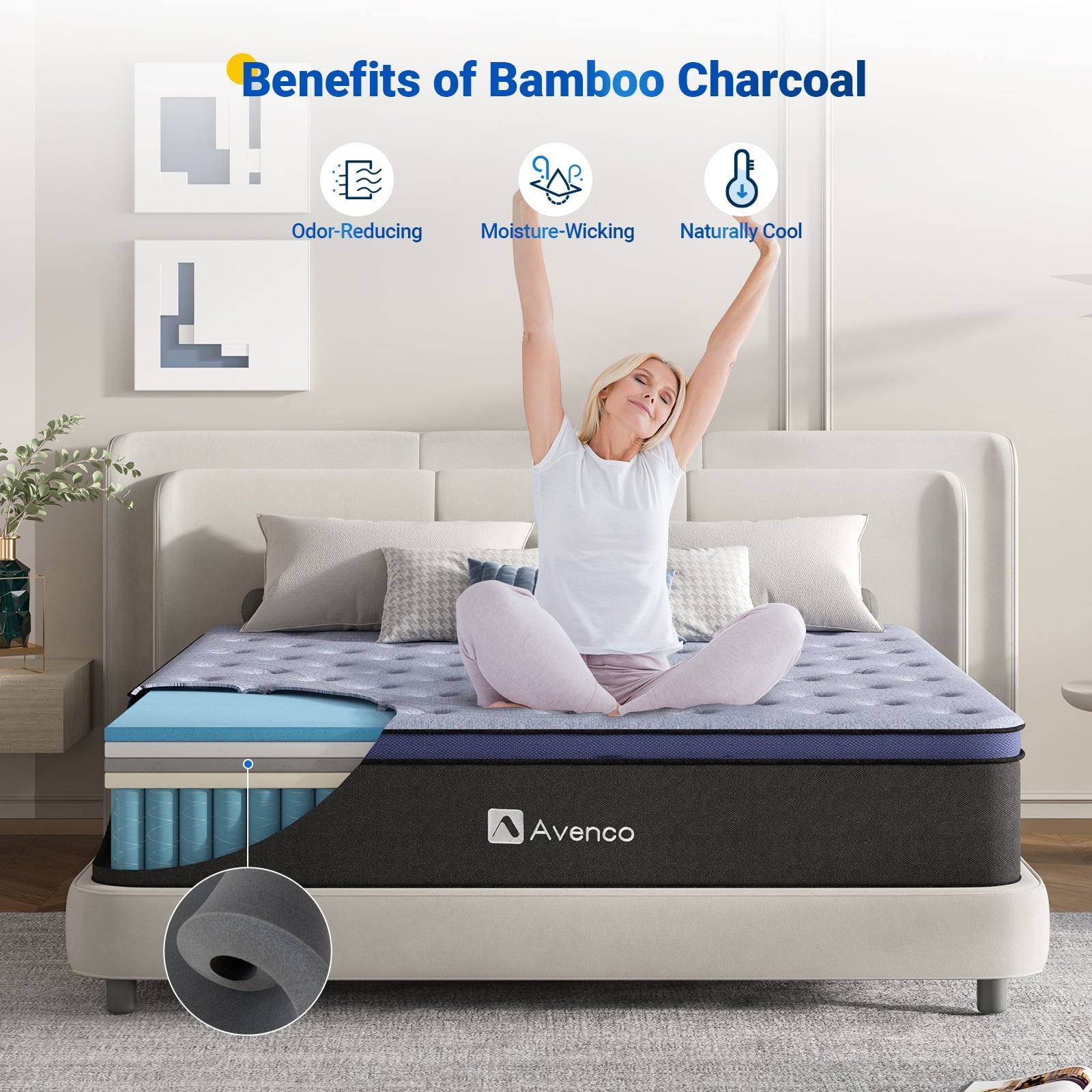 Avenco Full Medium Firm Hybrid Mattress with Bamboo Charcoal