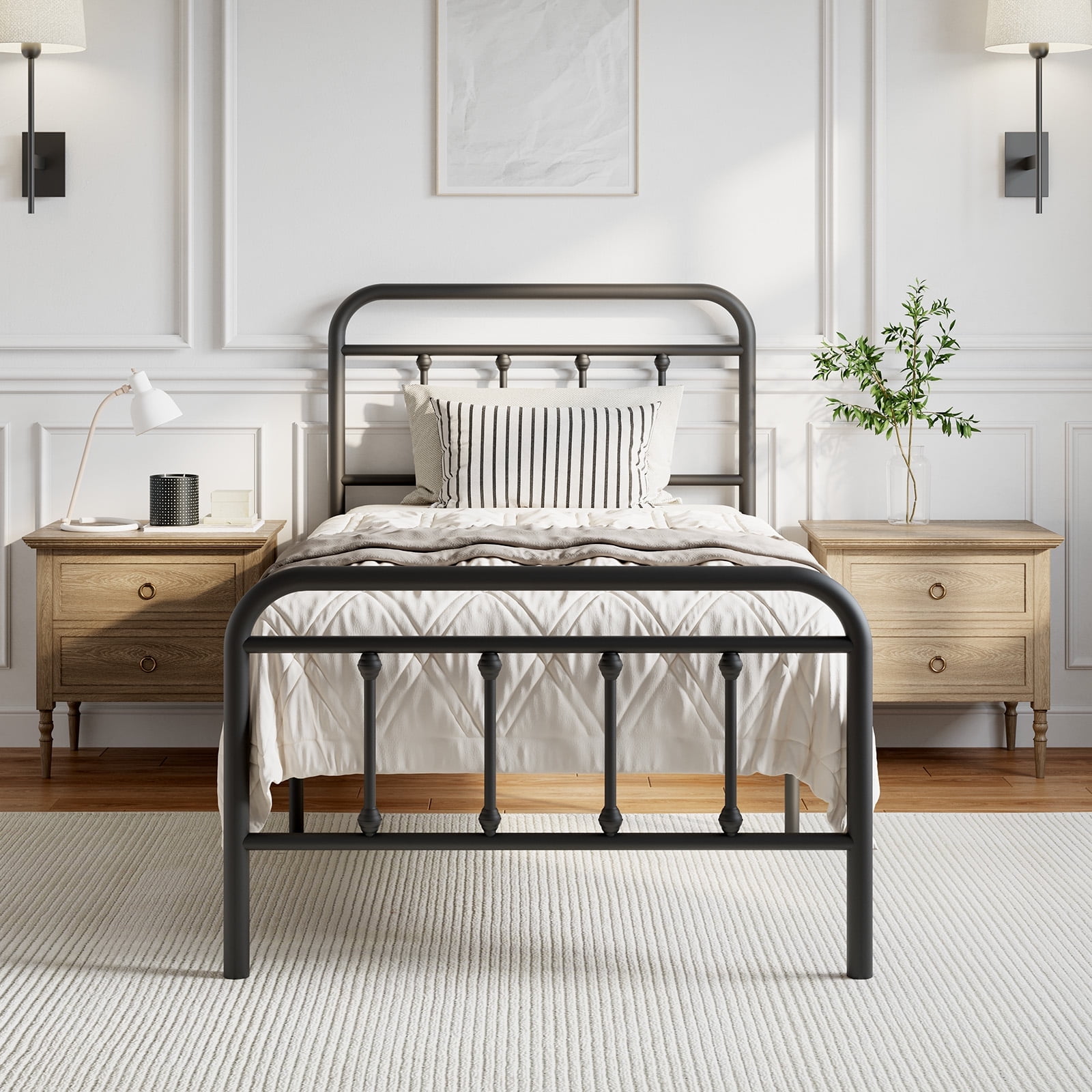 Novilla Metal Bed Frame Twin Size - Modern Minimalist Victorian Style with Headboard