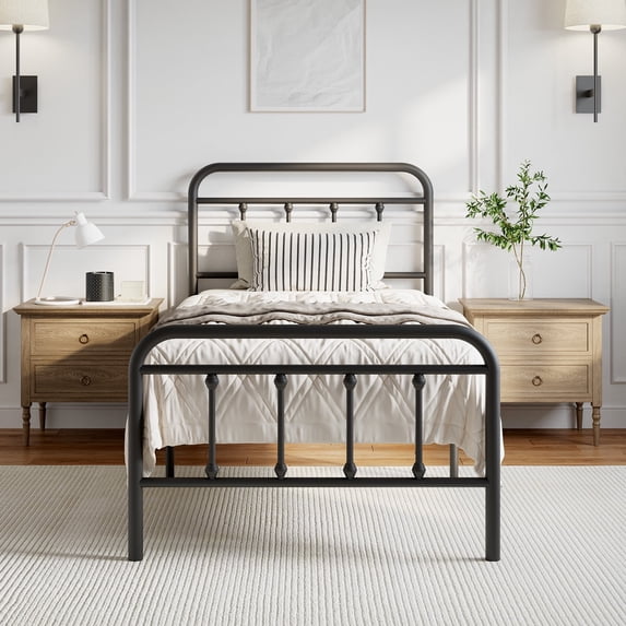 Novilla Metal Bed Frame Twin Size - Modern Minimalist Victorian Style with Headboard