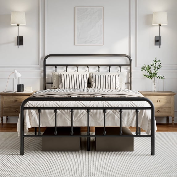 Novilla Metal Full Size Bed Frame - Modern Minimalist Victorian Style with Headboard