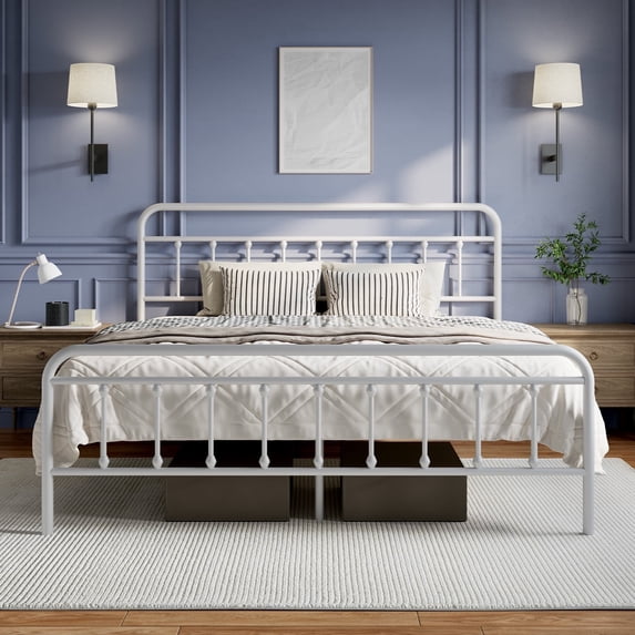 Novilla Metal King Size Bed Frame - Modern Minimalist Victorian Style with Headboard