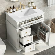 Christopher Knight Home 30" Bathroom Vanity with Sink, Soft-Close Door, Tip-out Drawer, White