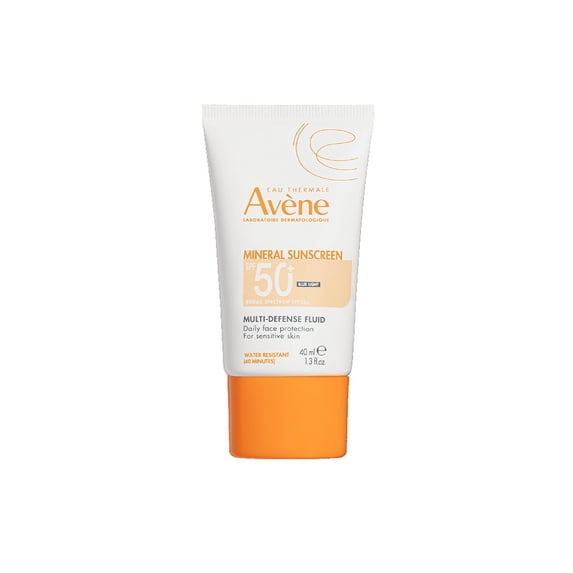 Avene Mineral Sunscreen Multi-Defense Fluid Tinted SPF 50+ - Clean Formula Sunscreen for Sensitive Skin - Natural Tint, 1.3 fl oz
