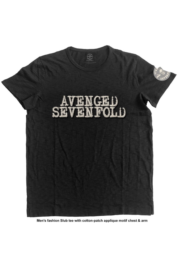 Avenged Sevenfold Unisex T-Shirt: Logo & Death Bat (Applique) (Medium)
