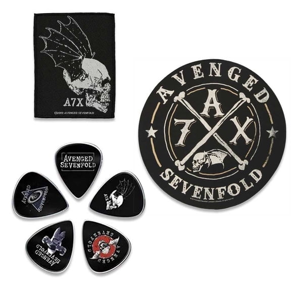 Avengened Sevenfold Officially Licensed Gift Set - 1 Woven Back Patch, 1 Set of Five Guitar Picks, 1 Standard Woven Patch