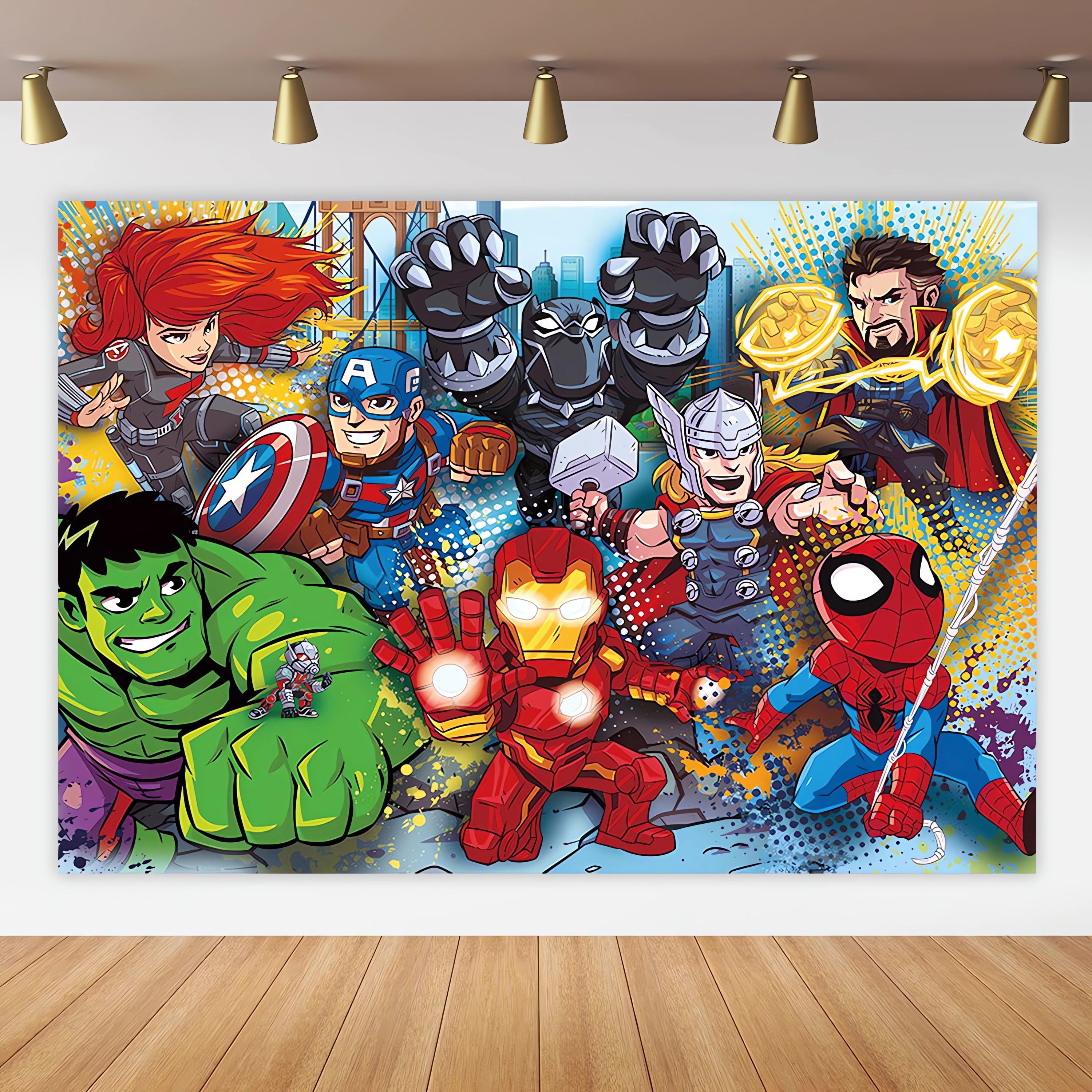 Avenger Superhero Birthday Anime Theme Backdrops Banner Birthday Party Decor Supplies,5.9x3.6ft