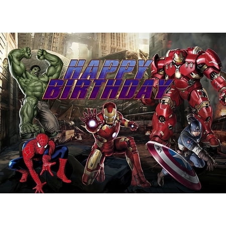 Anime-Style Avenger Themed Birthday Party Banner 71x43 Inches Cartoon Photography Backdrop Decorations for Kids' Celebrations