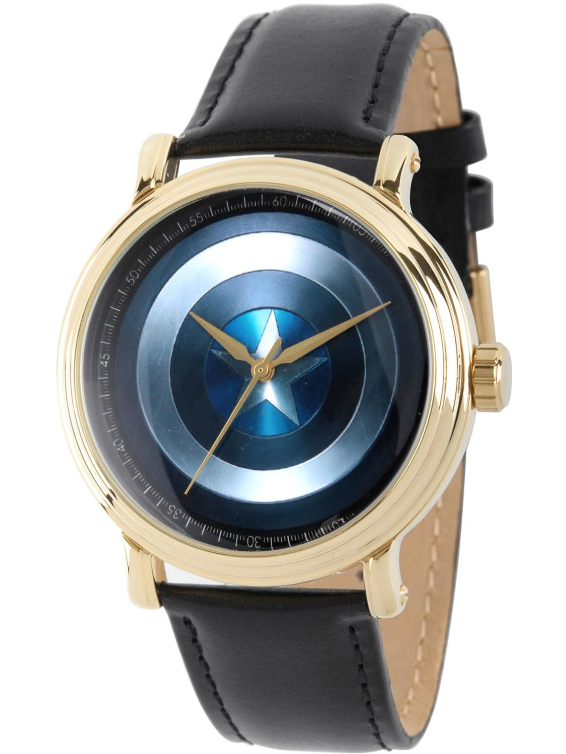 Avengers 75th Anniversary Shields Men s Gold Vintage Alloy Watch Black Leather Strap Walmart
