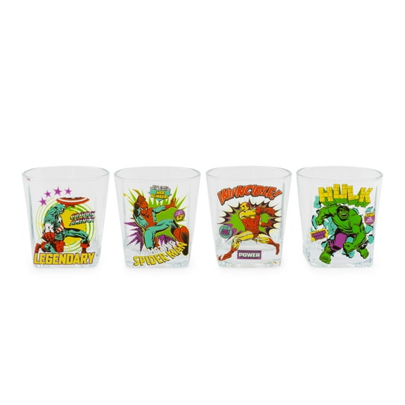 Avengers 859546 Avengers Retro Neon Comic Art Rocks Glass Set, Pack of 4