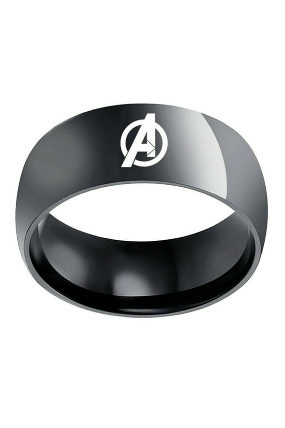 Avengers A Logo Black Stainless Steel Band Ring Size 7