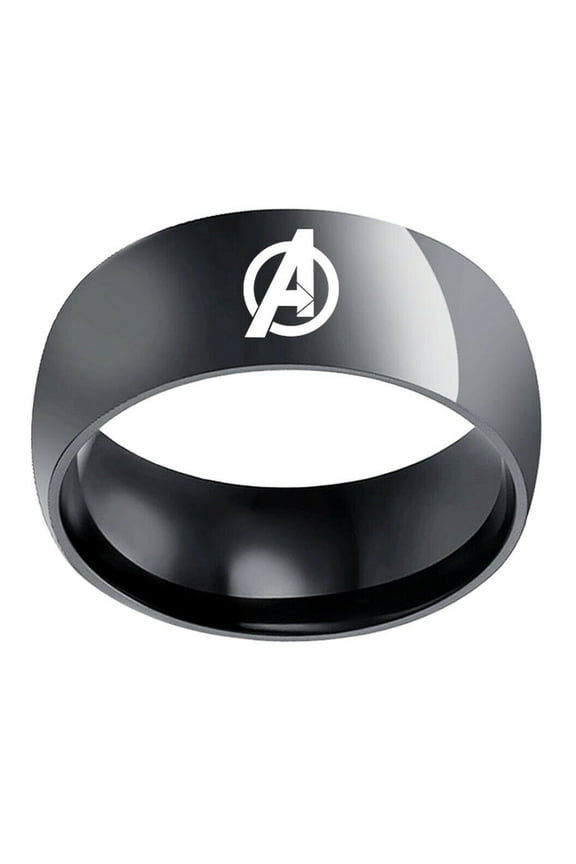 Avengers A Logo Black Stainless Steel Band Ring Size 9