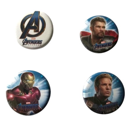 Avengers Buttons Set of 4 Marvel Characters and Logo Pins