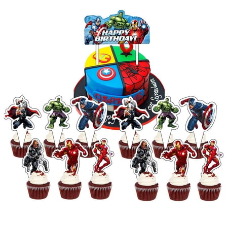 Avengers Cake Topper Cupcake Set Party Supplies Decoration Birthday Decor Kit
