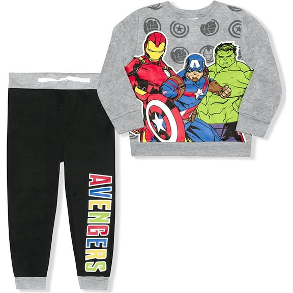 Avengers Captain America, Iron Man and Hulk Boys 2 Piece Character Crewneck and Jogger Set, 4-7