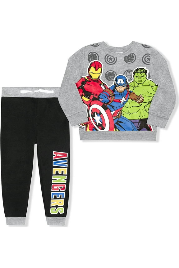 Avengers Captain America, Iron Man and Hulk Boys 2 Piece Character Crewneck and Jogger Set, 4-7