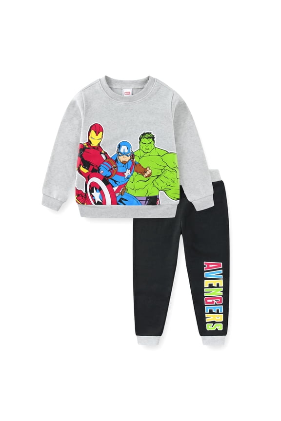 Avengers Captain America, Iron Man and Hulk Boys 2 Piece Character Crewneck and Jogger Set, 4-7