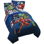 Avengers Collection Cartoon Superhero 5 Pieces Kids Full Bed Set, 100% Microfiber, Blue, Marvel