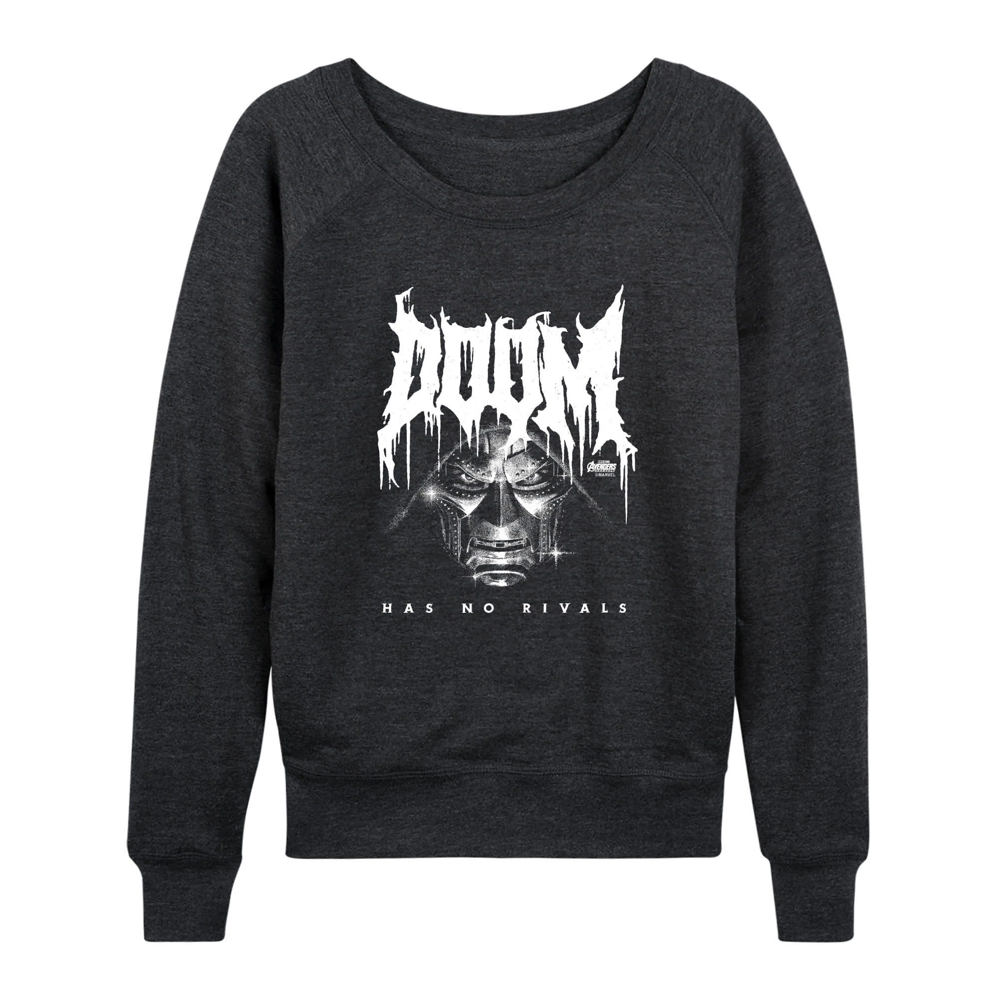 Kitcheb Font Avengers - Doom Metal Font Women's Lightweight French Terry Wide Neck ...