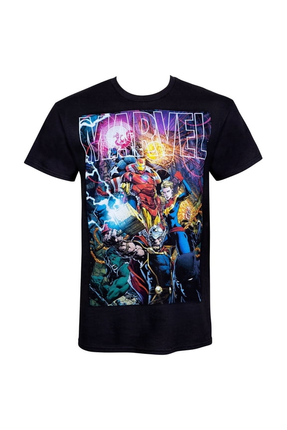 Avengers Endgame Marvel Logo with Heroes Mens T-Shirt - Small