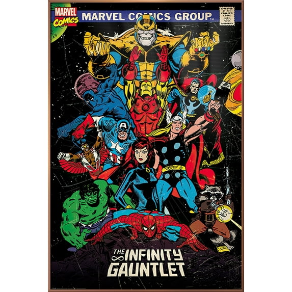 The Avengers - Framed Marvel Comics Poster (Comic Cover: The Infinity Gauntlet) (Iron Man & Thor & Captain America & Spider-Man...) (Size: 25" X 37") (Shiny Copper Aluminum Frame)