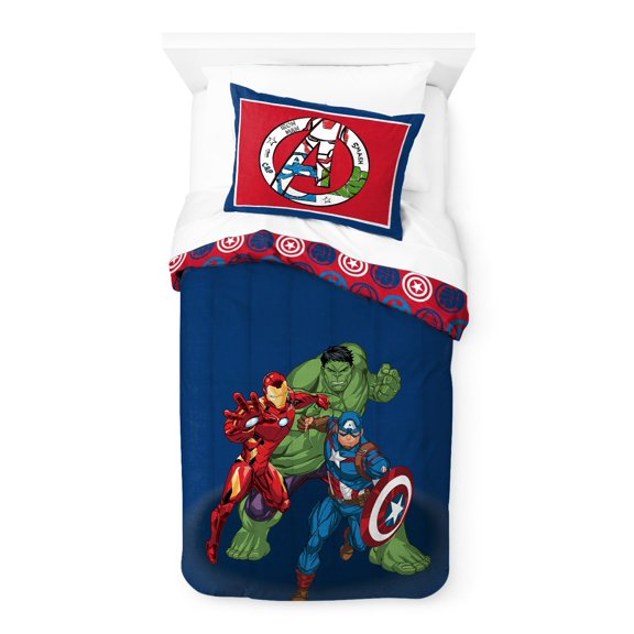 Avengers Hero Time Kids 2-Piece Twin/Full Reversible Comforter and Sham Bedding Set, Microfiber, Red, Marvel